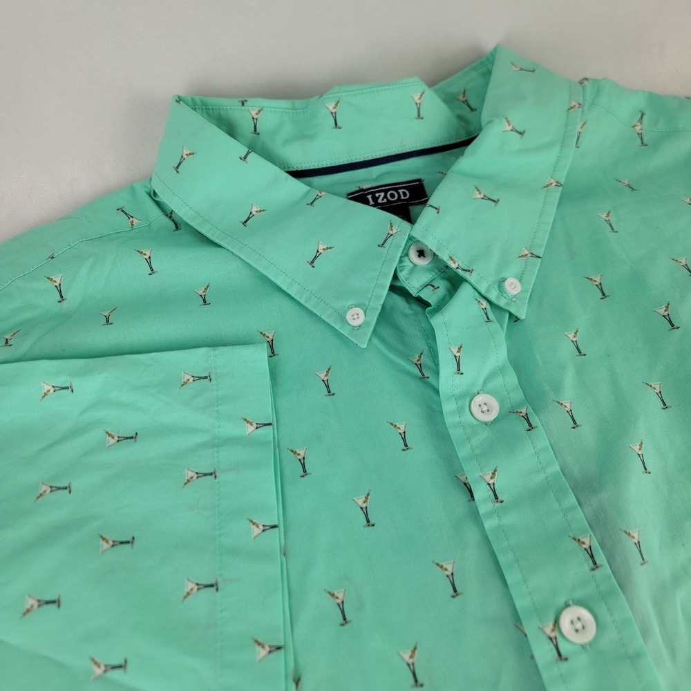 IZOD Mens 3XLT Ice Green Martini Glass Print Short Sleeve Breeze Woven Shirt NEW